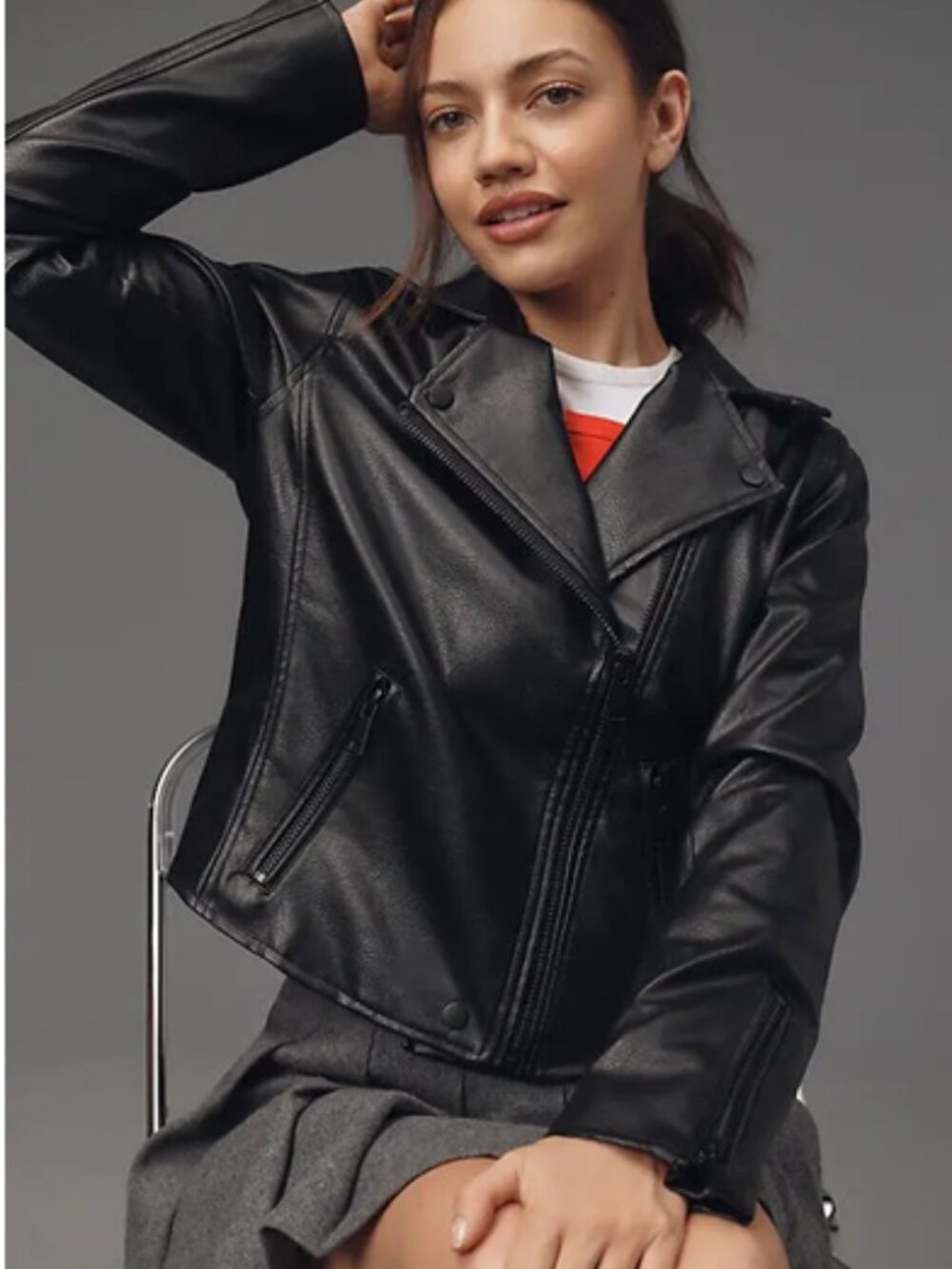Anthropologie The Saige Faux Leather Moto Jacket Black XS